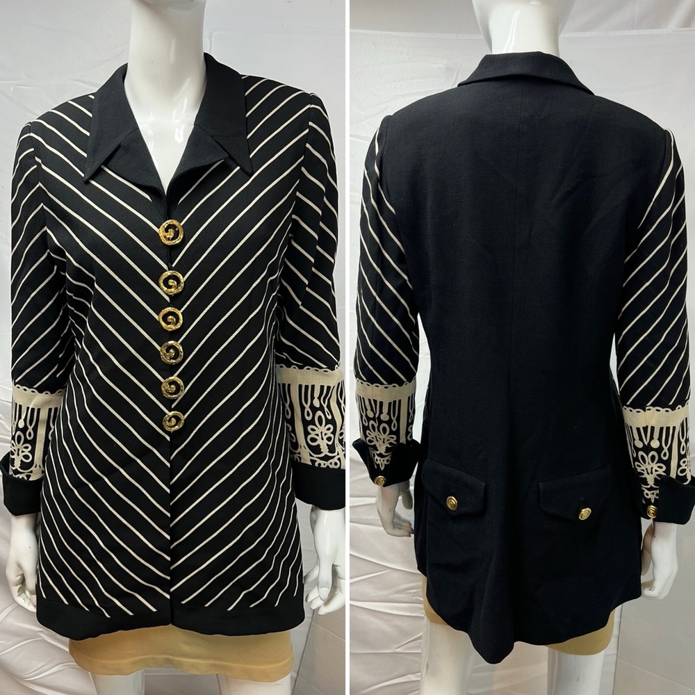 Gemma Kahng Vintage 90s Avant Garde Women’s 8 Black Blazer Jacket Chevron